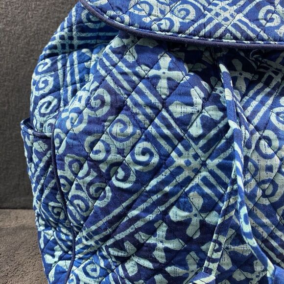 Vera Bradley Cuban Tiles Cotton Backpack Medium Blue Turquoise Straps 14"x12"x5" - Picture 2 of 14